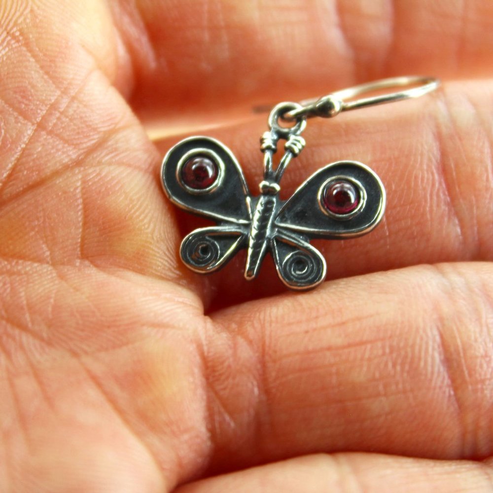 925 Sterling silver and garnet butterfly earrings